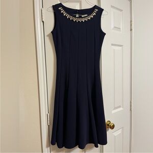 Haani Navy Midi Dress with Embellished Neckline